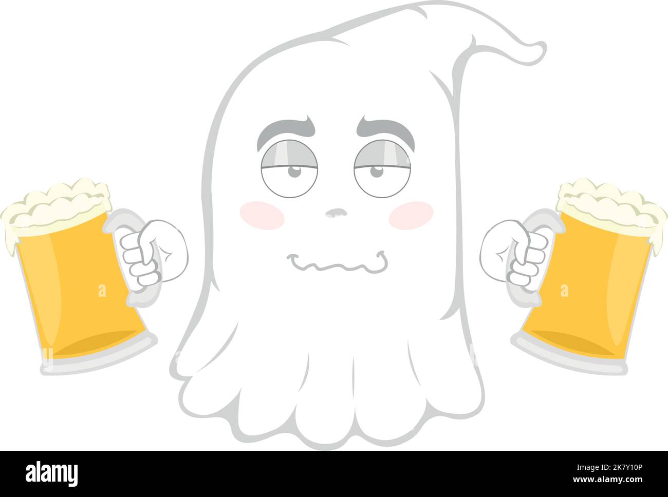 Vector illustration of a drunk cartoon ghost with glasses of beer in ...