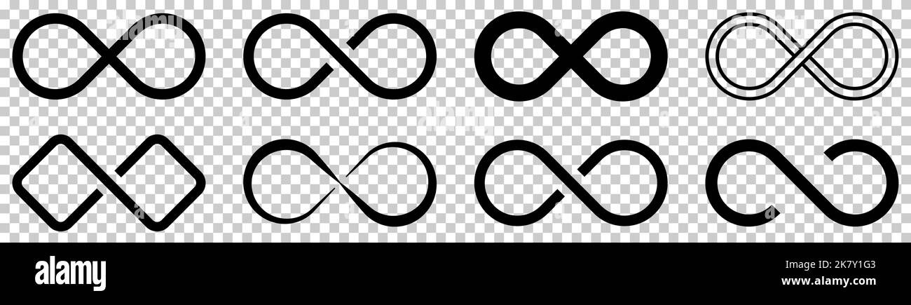 Set of infinity symbols. Vector illustration isolated on transparent background Stock Vector
