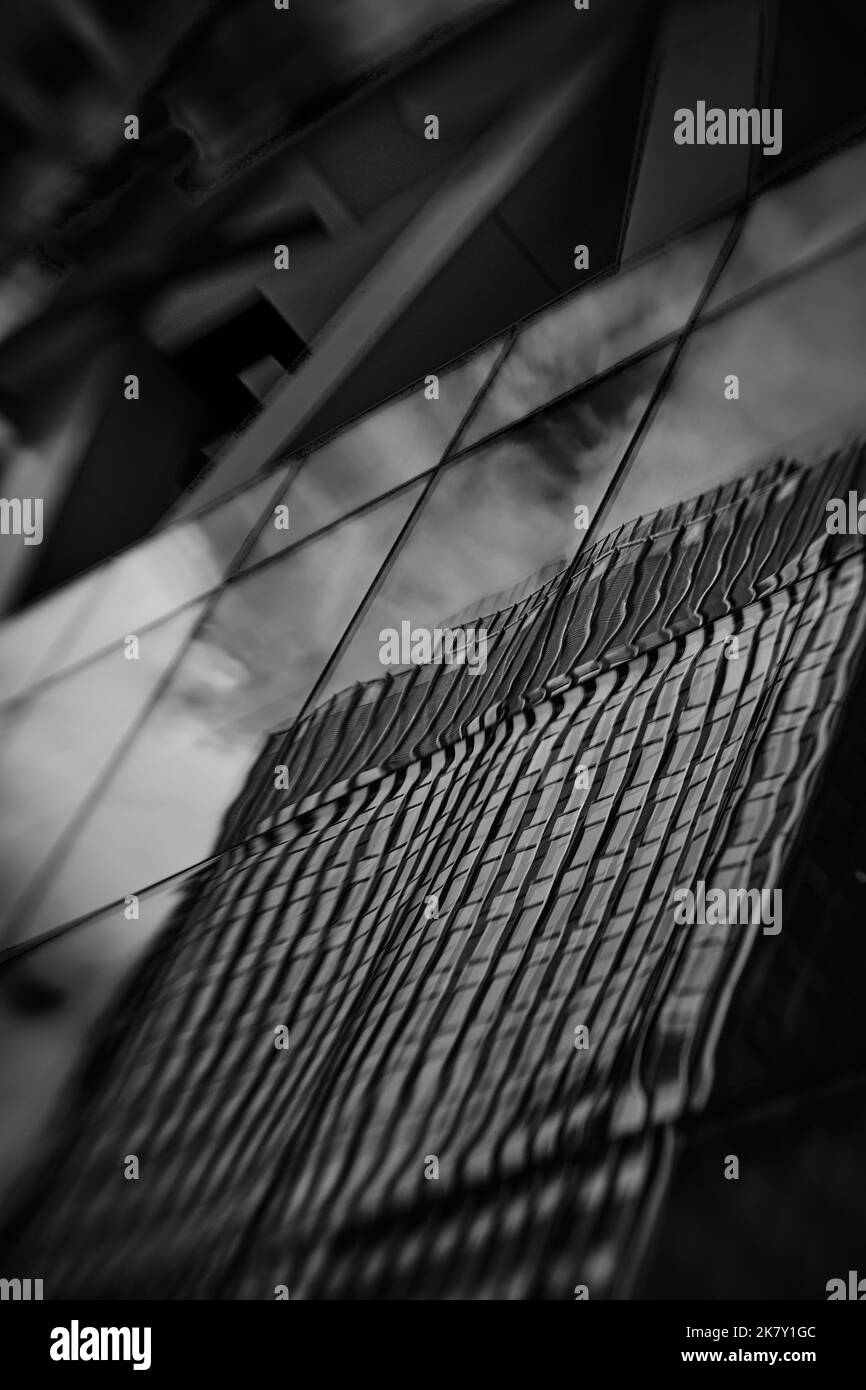 Black and white Lensbaby abstract images of modern Chicago architecture for use as metaphor or background. Stock Photo