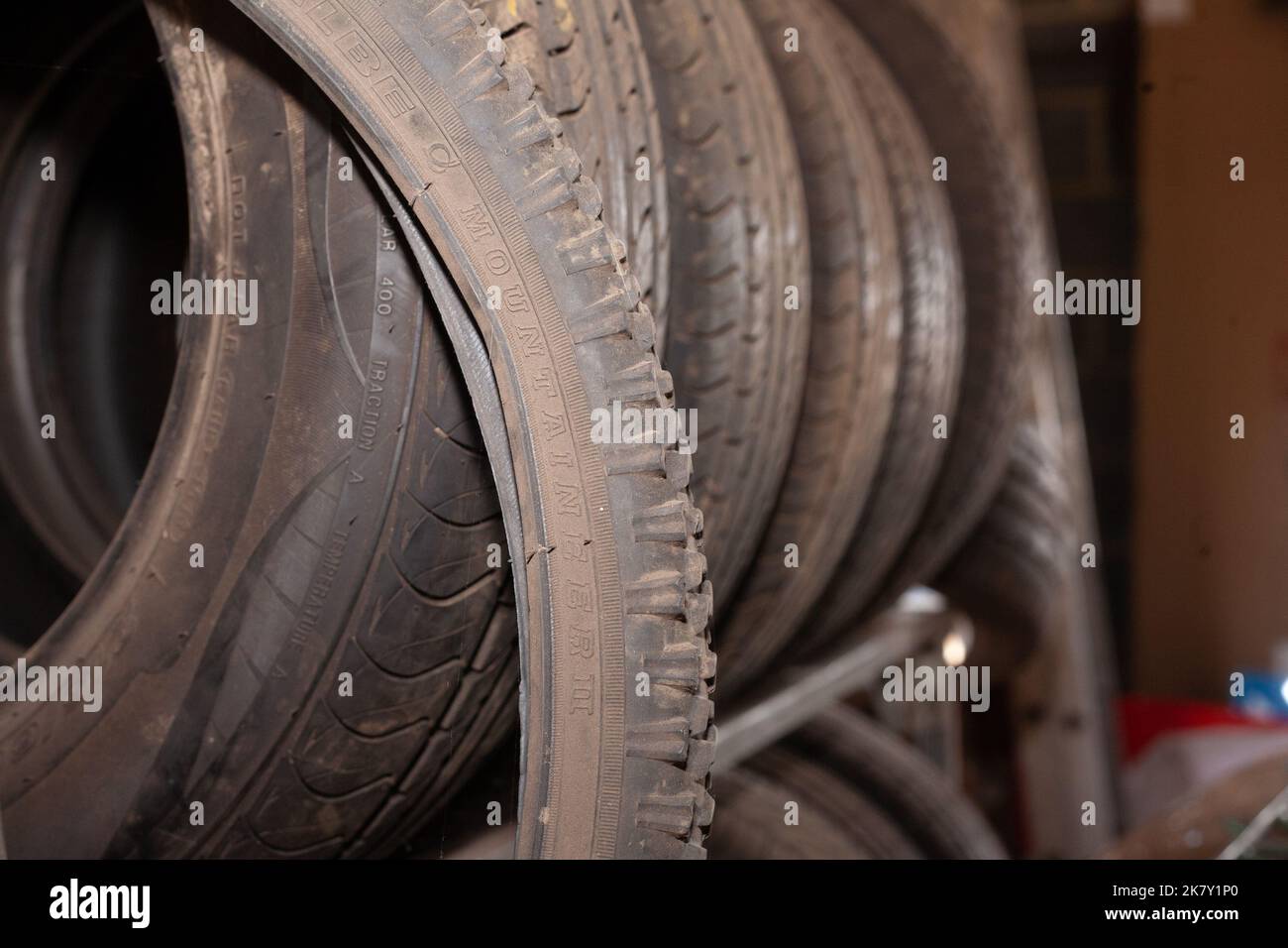 Tires On wall Stock Photo Alamy