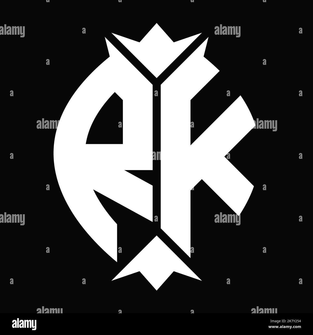 RK Logo monogram shield leaf crown element design template Stock Photo