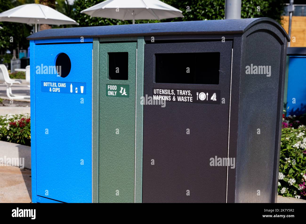Colorful recycle collection bins for sorting trash to be recycled Stock