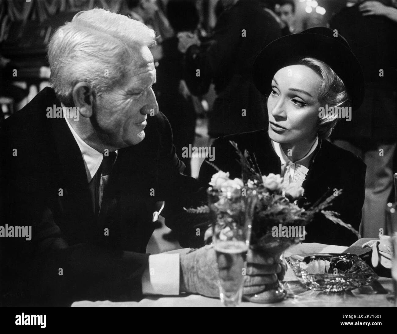 Spencer Tracy & Marlene Dietrich Film: Judgment At Nuremberg; Judgement At Nuremberg (USA 1963) Characters: Chief Judge Dan Haywood,Mrs. Bertholt  Director: Stanley Kramer 14 December 1961   **WARNING** This Photograph is for editorial use only and is the copyright of UNITED ARTISTS and/or the Photographer assigned by the Film or Production Company and can only be reproduced by publications in conjunction with the promotion of the above Film. A Mandatory Credit To UNITED ARTISTS is required. The Photographer should also be credited when known. No commercial use can be granted without written a Stock Photo