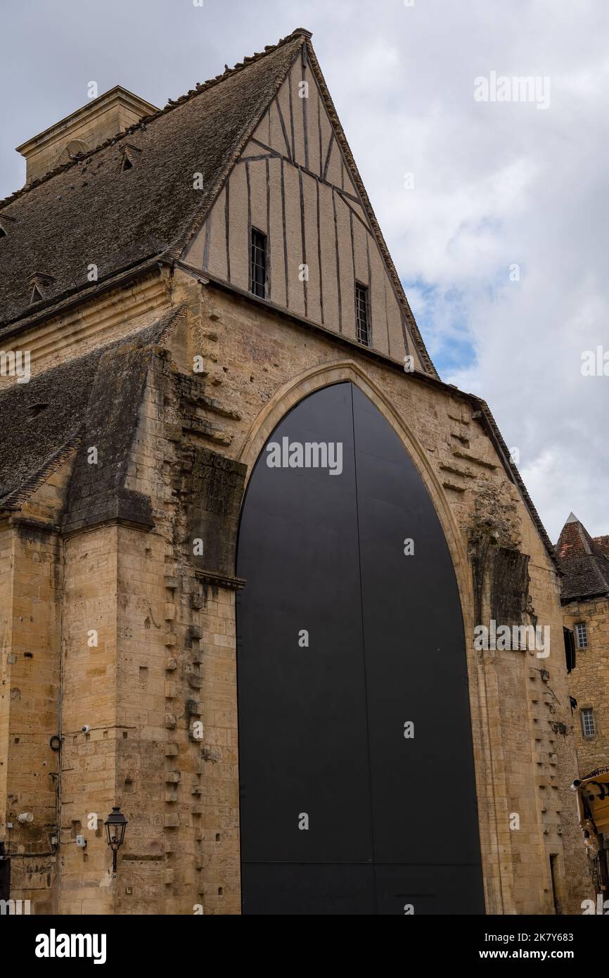 Church of Saint Mary of Sarlat, a well-preserved gothic church now used as a tourist lift to view the town and for markets Stock Photo