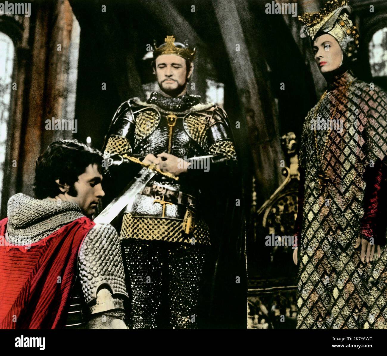 Franco Nero, Richard Harris & Vanessa Redgrave Film: Camelot (1967) Characters: Lancelot Du Lac,King Arthur & Guenevere  Director: Joshua Logan 25 October 1967   **WARNING** This Photograph is for editorial use only and is the copyright of WARNER BROS and/or the Photographer assigned by the Film or Production Company and can only be reproduced by publications in conjunction with the promotion of the above Film. A Mandatory Credit To WARNER BROS is required. The Photographer should also be credited when known. No commercial use can be granted without written authority from the Film Company. Stock Photo