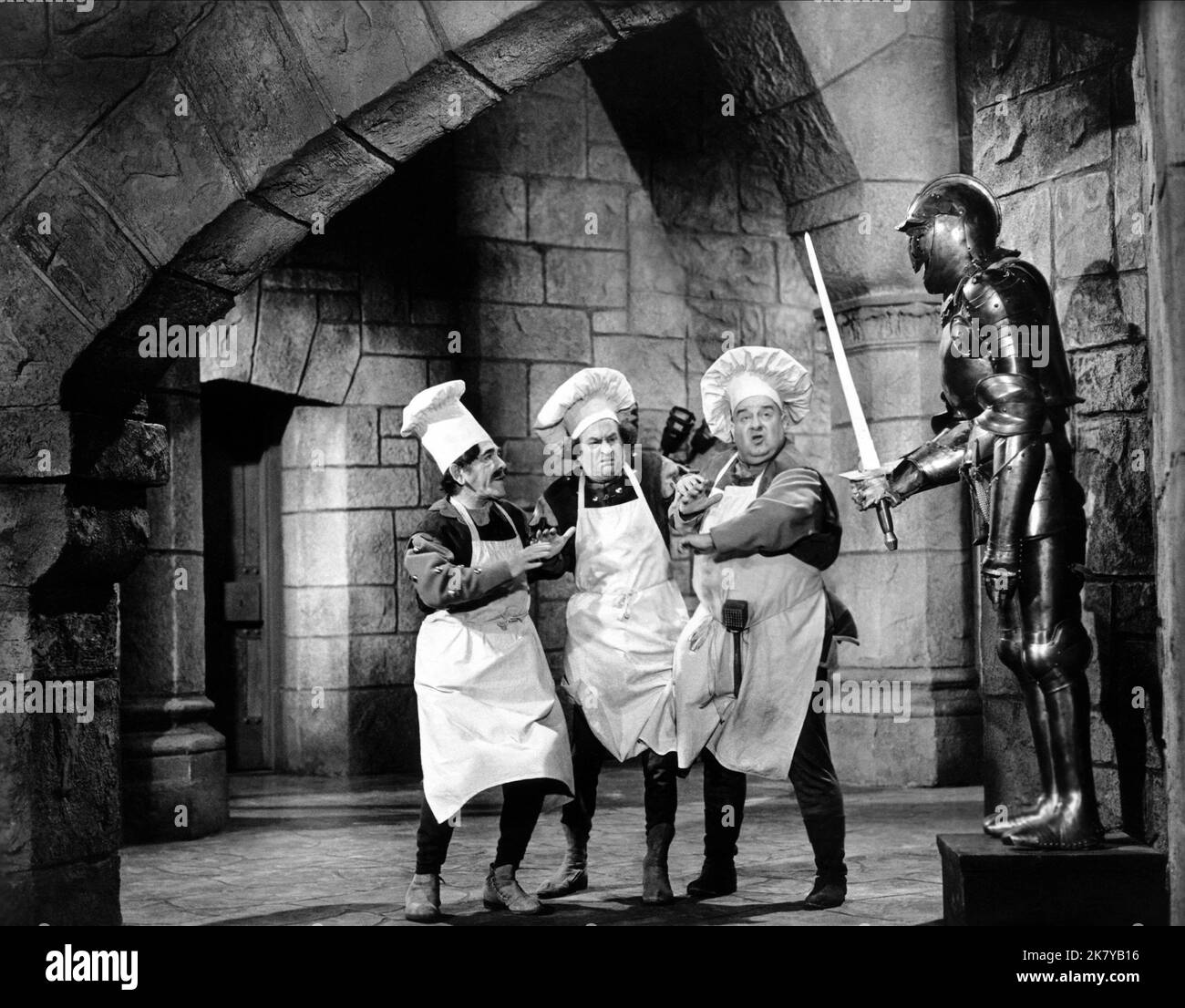 Moe Howard, Larry Fine & Joe Derita Film: Snow White And The Three Stooges (USA 1961) Characters: Moe, Larry, Curly-Joe  Director: Walter Lang 26 May 1961   **WARNING** This Photograph is for editorial use only and is the copyright of 20TH CENTURY FOX and/or the Photographer assigned by the Film or Production Company and can only be reproduced by publications in conjunction with the promotion of the above Film. A Mandatory Credit To 20TH CENTURY FOX is required. The Photographer should also be credited when known. No commercial use can be granted without written authority from the Film Company Stock Photo