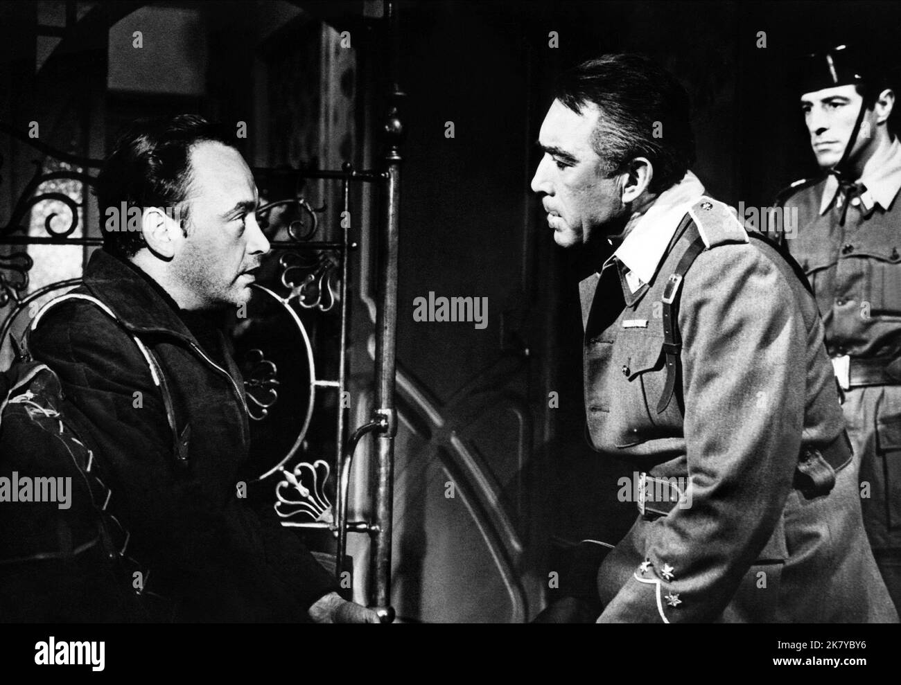Raymond Pellegrin & Anthony Quinn Film: Behold A Pale Horse (USA 1964) Characters: Carlos, Vinolas  Director: Fred Zinnemann 14 August 1964   **WARNING** This Photograph is for editorial use only and is the copyright of COLUMBIA and/or the Photographer assigned by the Film or Production Company and can only be reproduced by publications in conjunction with the promotion of the above Film. A Mandatory Credit To COLUMBIA is required. The Photographer should also be credited when known. No commercial use can be granted without written authority from the Film Company. Stock Photo