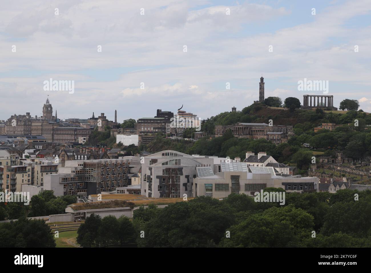 Edinburgh cityscape with Balmoral Hotel, W Hotel, Carlton Hill and