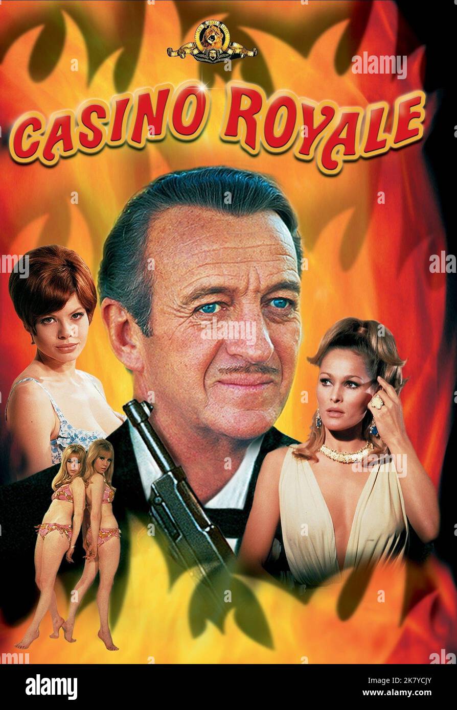 David Niven & Ursula Andress Poster Film: Casino Royale (UK/USA 1967) Characters: Sir James Bond, Vesper Lynd  Regie: Ken Hughes, John Huston, Joseph Mcgrath, Robert Parrish, Val Guest, Director: K Hughes, J Huston, Others 13 April 1967   **WARNING** This Photograph is for editorial use only and is the copyright of COLUMBIA and/or the Photographer assigned by the Film or Production Company and can only be reproduced by publications in conjunction with the promotion of the above Film. A Mandatory Credit To COLUMBIA is required. The Photographer should also be credited when known. No commercial Stock Photo