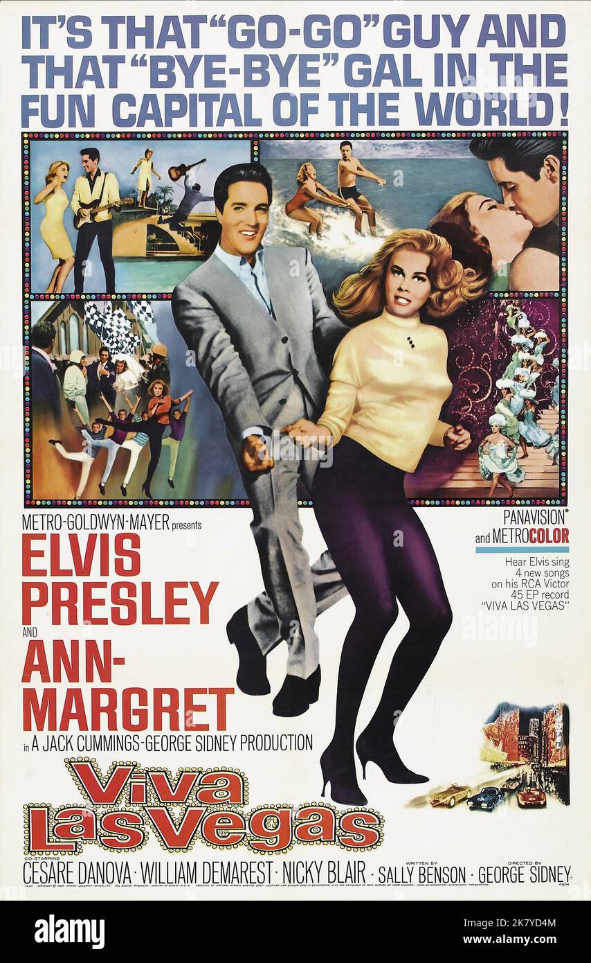 Elvis Presley & Ann-Margret Movie Poster Film: Viva Las Vegas; Love In Las Vegas (USA 1964)   Director: George Sidney 13 March 1964   **WARNING** This Photograph is for editorial use only and is the copyright of MGM and/or the Photographer assigned by the Film or Production Company and can only be reproduced by publications in conjunction with the promotion of the above Film. A Mandatory Credit To MGM is required. The Photographer should also be credited when known. No commercial use can be granted without written authority from the Film Company. Stock Photo