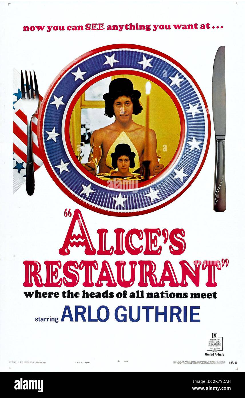 Arlo Guthrie Poster  Film Alice'S Restaurant (1964) Characters: Arlo Guthrie  Director: Arthur Penn 20 August 1969   **WARNING** This Photograph is for editorial use only and is the copyright of UNITED ARTISTS and/or the Photographer assigned by the  Film or Production Company and can only be reproduced by publications in conjunction with the promotion of the above  Film. A Mandatory Credit To UNITED ARTISTS is required. The Photographer should also be credited when known. No commercial use can be granted without written authority from the  Film Company. Stock Photo