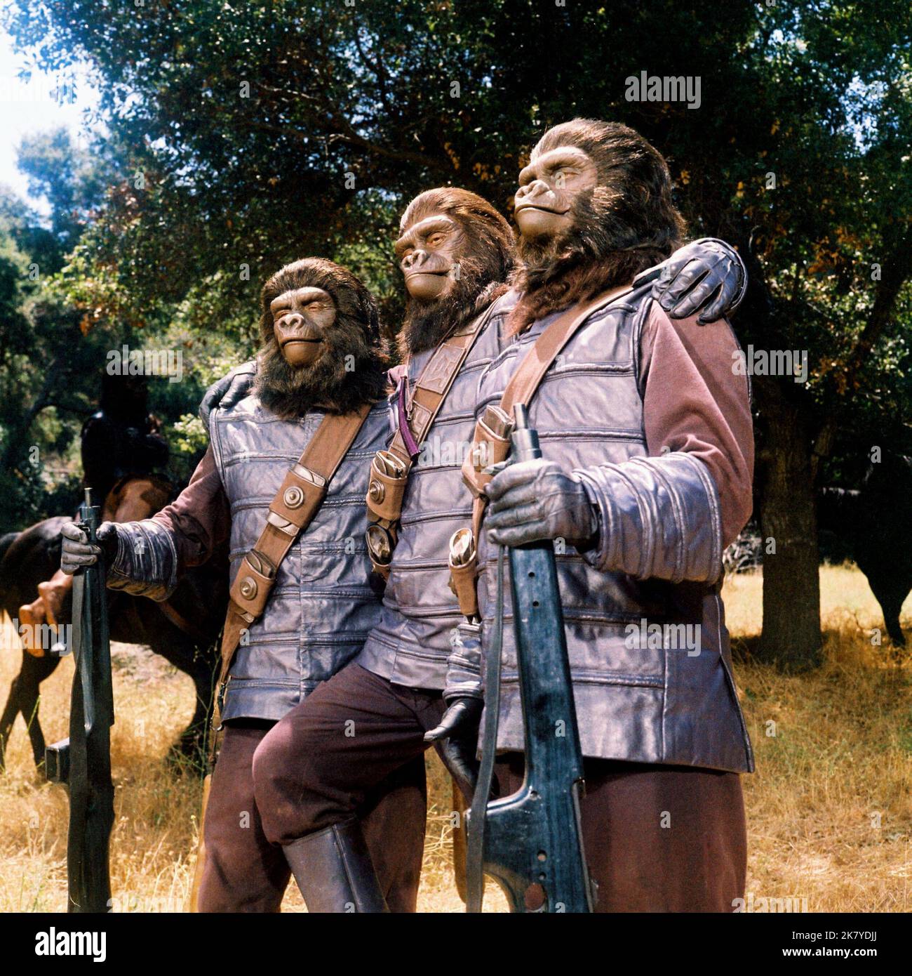 Ape Warriors Film: Planet Of The Apes (USA 1968)   Director: Franklin J. Schaffner 08 February 1968   **WARNING** This Photograph is for editorial use only and is the copyright of 20TH CENTURY FOX and/or the Photographer assigned by the Film or Production Company and can only be reproduced by publications in conjunction with the promotion of the above Film. A Mandatory Credit To 20TH CENTURY FOX is required. The Photographer should also be credited when known. No commercial use can be granted without written authority from the Film Company. Stock Photo