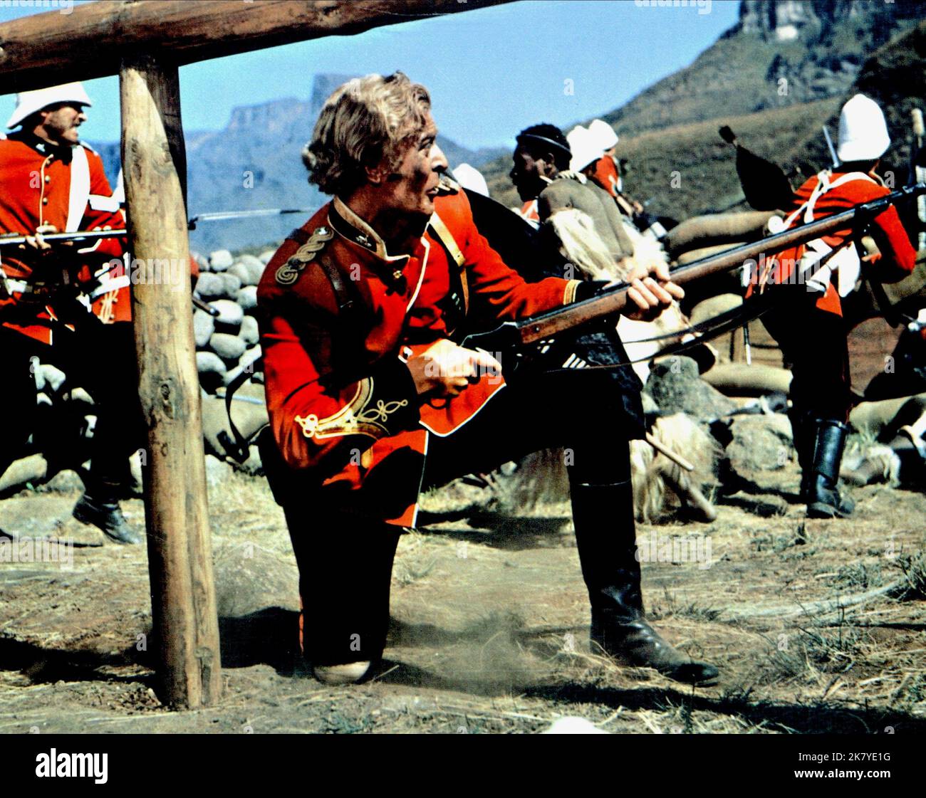 Michael Caine Film: Zulu (1964) Characters: Lieutenant Gonville Bromhead  Director: Cy Endfield 22 January 1964   **WARNING** This Photograph is for editorial use only and is the copyright of PARAMOUNT and/or the Photographer assigned by the Film or Production Company and can only be reproduced by publications in conjunction with the promotion of the above Film. A Mandatory Credit To PARAMOUNT is required. The Photographer should also be credited when known. No commercial use can be granted without written authority from the Film Company. Stock Photo