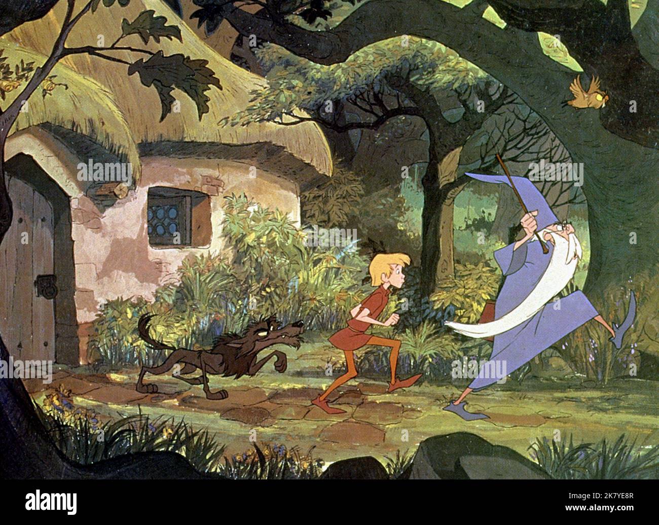 Arthur & Merlin Film: Sword In The Stone (USA 1963) Characters: & Merlin  / Titel Auch: 'Merlin Und Mim' Director: Wolfgang Reitherman 25 December 1963   **WARNING** This Photograph is for editorial use only and is the copyright of DISNEY and/or the Photographer assigned by the Film or Production Company and can only be reproduced by publications in conjunction with the promotion of the above Film. A Mandatory Credit To DISNEY is required. The Photographer should also be credited when known. No commercial use can be granted without written authority from the Film Company. Stock Photo