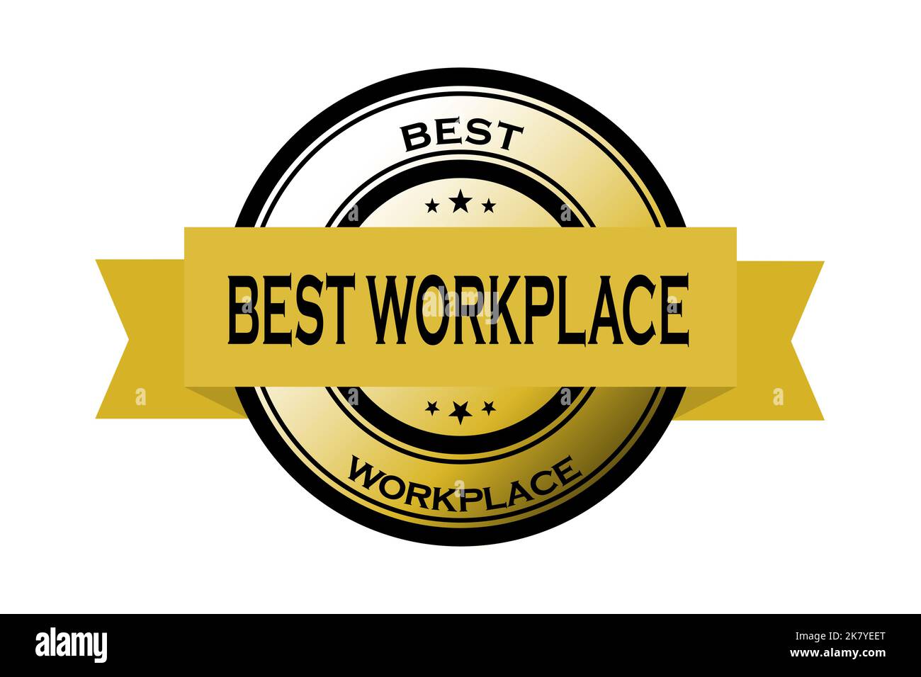 Best workplace badge with a ribbon., symbolizing company efforts to achieve superb employee satisfaction. Stock Photo