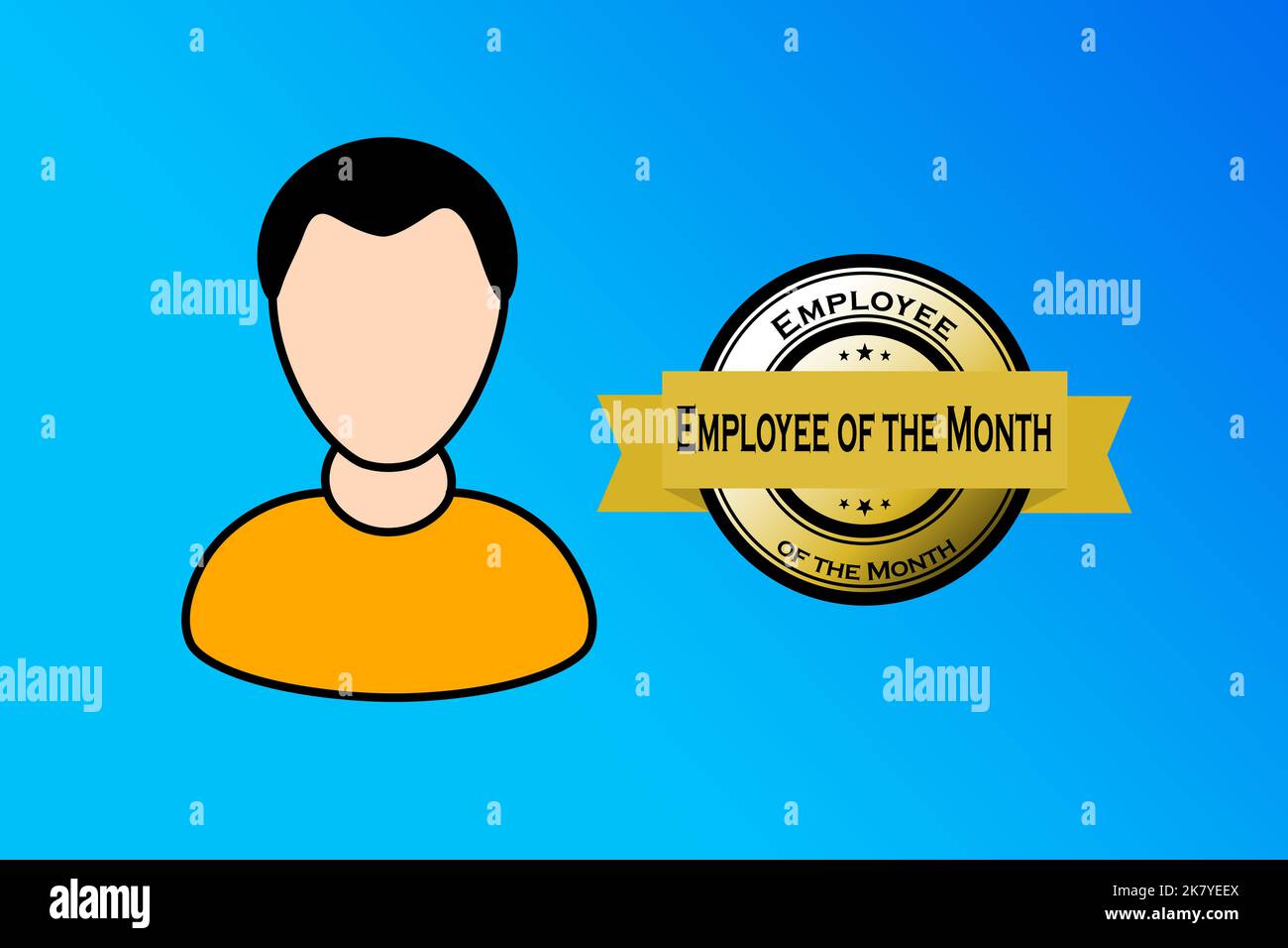 Employee of the month. Avatar of a person and award style stamp with a ribbon. Stock Photo