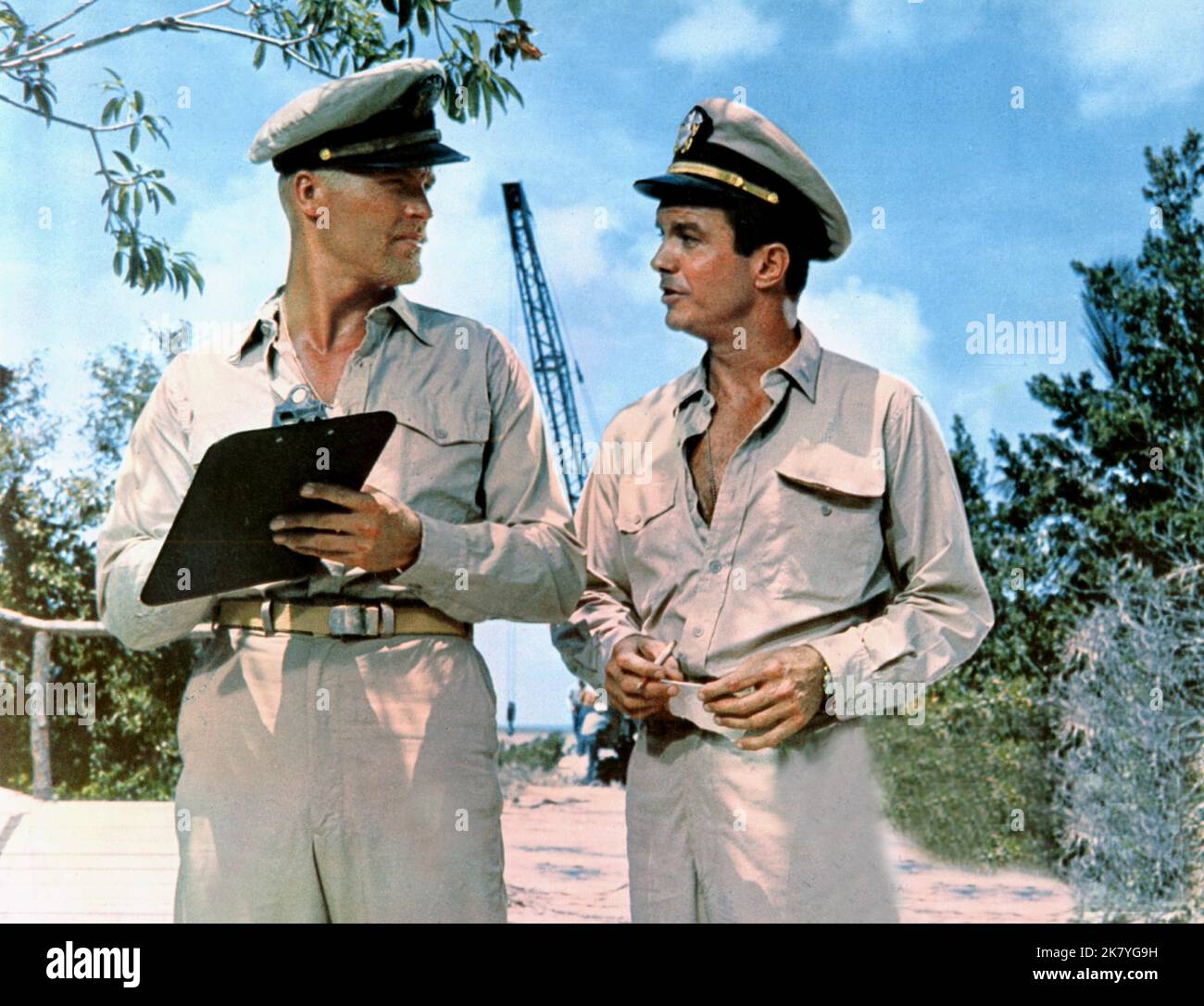 Ty Hardin & Cliff Robertson Film: Pt 109 (1960) Characters: Ens. Leonard J. Thom & Lt. John F. Kennedy  Director: Leslie H. Martinson 19 June 1963   **WARNING** This Photograph is for editorial use only and is the copyright of WARNER and/or the Photographer assigned by the Film or Production Company and can only be reproduced by publications in conjunction with the promotion of the above Film. A Mandatory Credit To WARNER is required. The Photographer should also be credited when known. No commercial use can be granted without written authority from the Film Company. Stock Photo