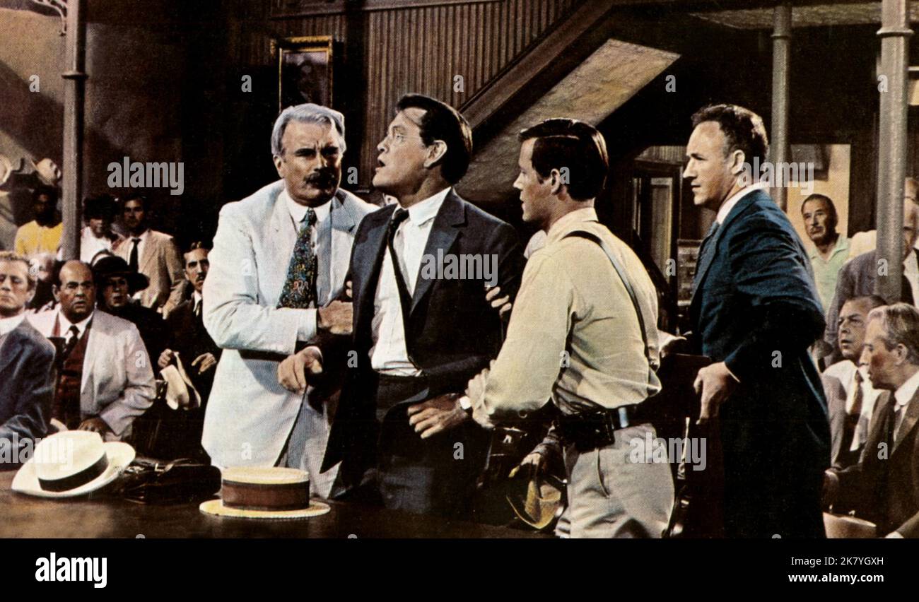 John Anderson, Earl Hollliman, Kent Smith & Gene Hackman Film: A Covenant With Death (1967) Characters: Dietrich,,Parmalee & Harmsworth  Director: Lamont Johnson 15 February 1967   **WARNING** This Photograph is for editorial use only and is the copyright of WARNER BRO and/or the Photographer assigned by the Film or Production Company and can only be reproduced by publications in conjunction with the promotion of the above Film. A Mandatory Credit To WARNER BRO is required. The Photographer should also be credited when known. No commercial use can be granted without written authority from the Stock Photo