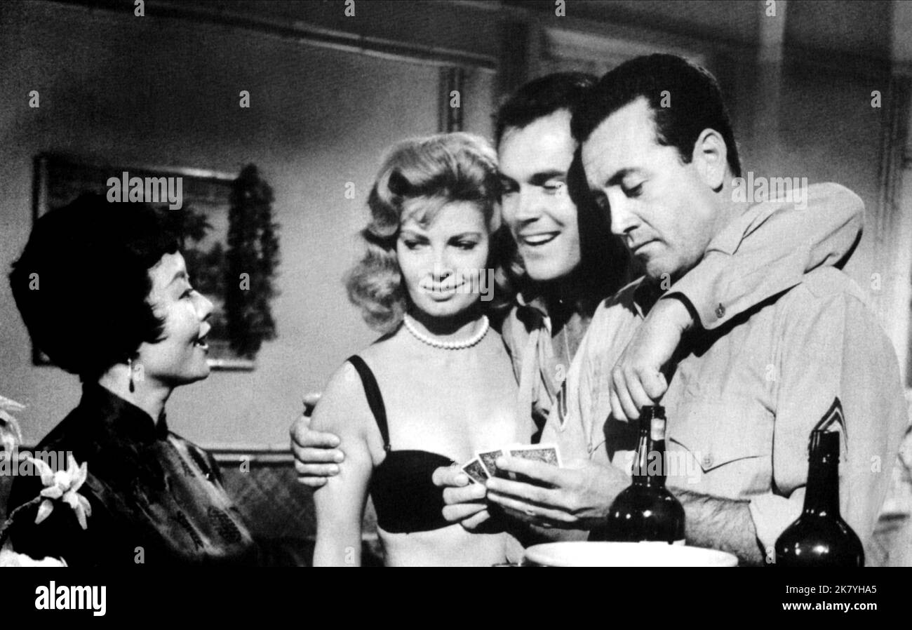 Michi Kobi, Patricia Owens, Jeffrey Hunter & Vic Damone Film: Hell To Eternity (1960) Characters: Sono,Sheila Lincoln,Guy Gabaldon & Pete  Director: Phil Karlson 01 August 1960   **WARNING** This Photograph is for editorial use only and is the copyright of ATLANTIC PICTURES and/or the Photographer assigned by the Film or Production Company and can only be reproduced by publications in conjunction with the promotion of the above Film. A Mandatory Credit To ATLANTIC PICTURES is required. The Photographer should also be credited when known. No commercial use can be granted without written authori Stock Photo