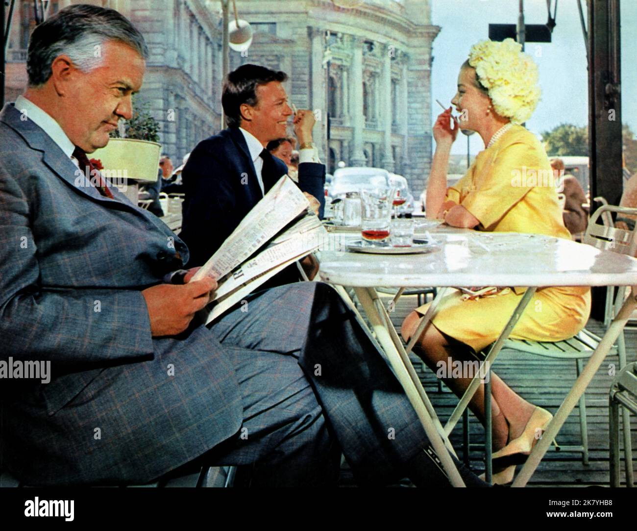 Andrew Cruickshank, Karlheinz Bohm & Dolores Hart Film: Come Fly With Me (1965) Characters: Cardwell, &  Director: Henry Levin 27 March 1963   **WARNING** This Photograph is for editorial use only and is the copyright of MGM and/or the Photographer assigned by the Film or Production Company and can only be reproduced by publications in conjunction with the promotion of the above Film. A Mandatory Credit To MGM is required. The Photographer should also be credited when known. No commercial use can be granted without written authority from the Film Company. Stock Photo