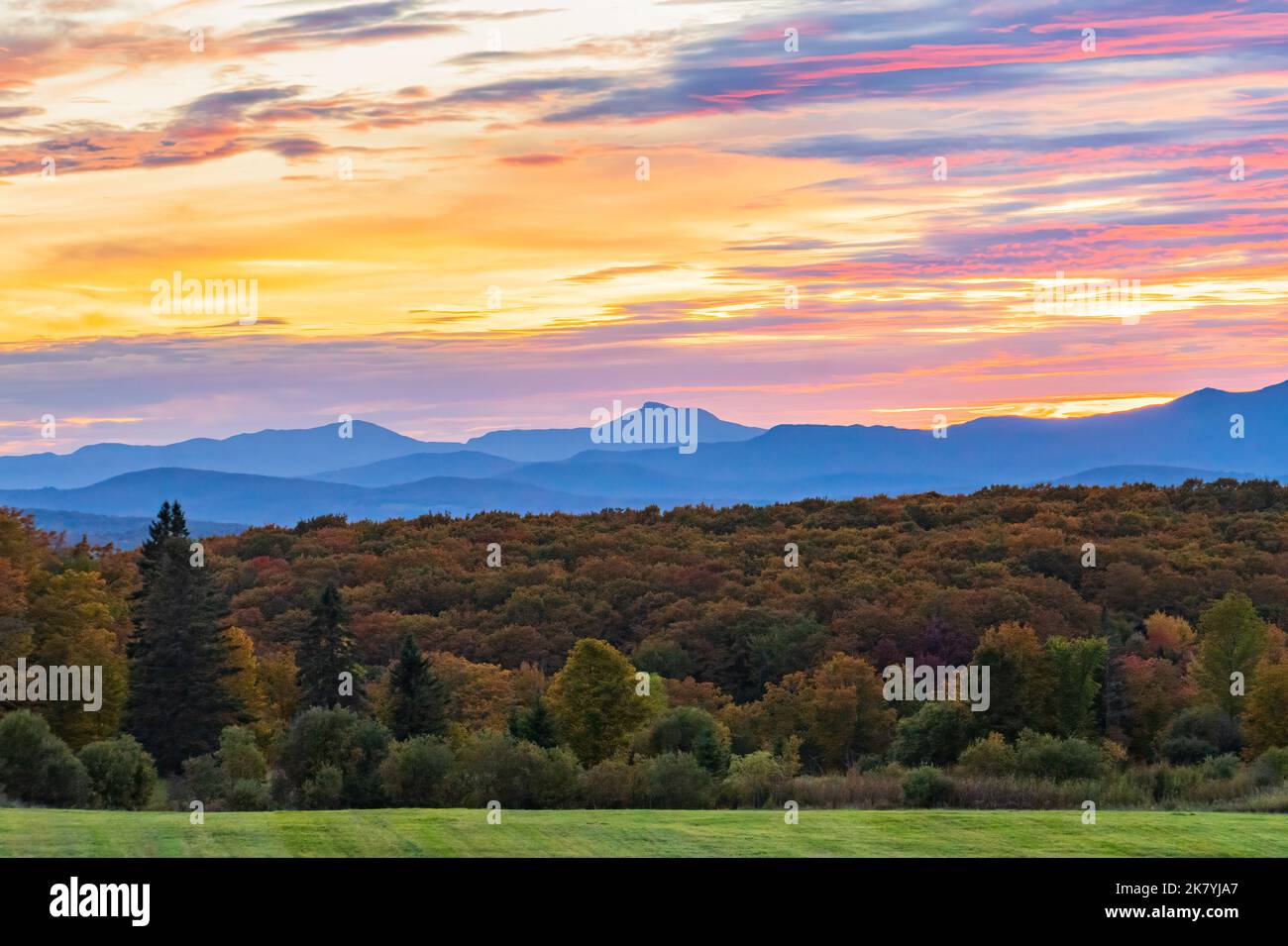 evening view of the Green Mountains In Vermont at sunset Stock Photo