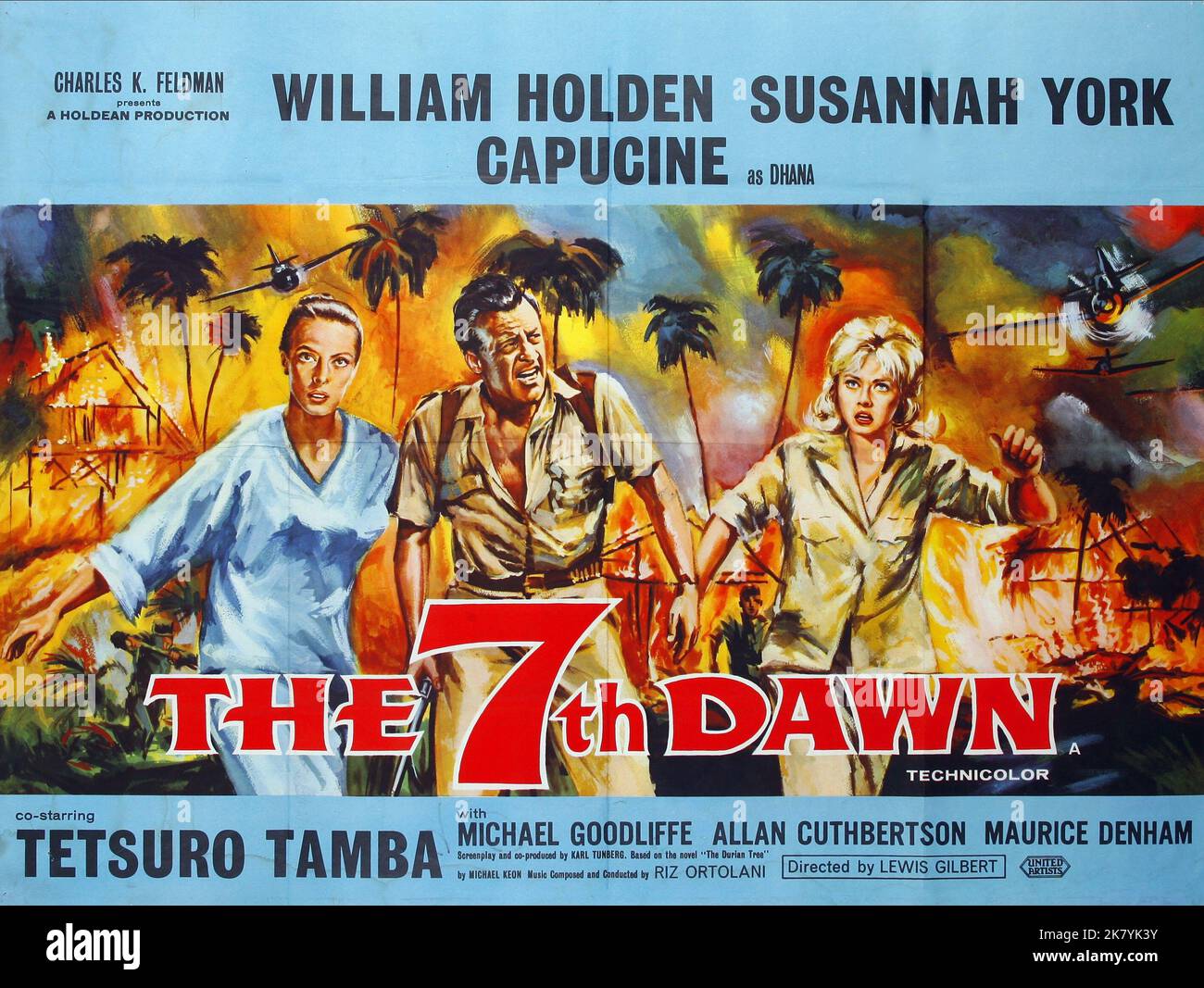 Capucine, William Holden & Susannah York Poster Film: The 7th Dawn (1969) Characters: Dhana Mercier,Major Ferris &  Director: Lewis Gilbert 02 September 1964   **WARNING** This Photograph is for editorial use only and is the copyright of UNITED ARTISTS and/or the Photographer assigned by the Film or Production Company and can only be reproduced by publications in conjunction with the promotion of the above Film. A Mandatory Credit To UNITED ARTISTS is required. The Photographer should also be credited when known. No commercial use can be granted without written authority from the Film Company. Stock Photo