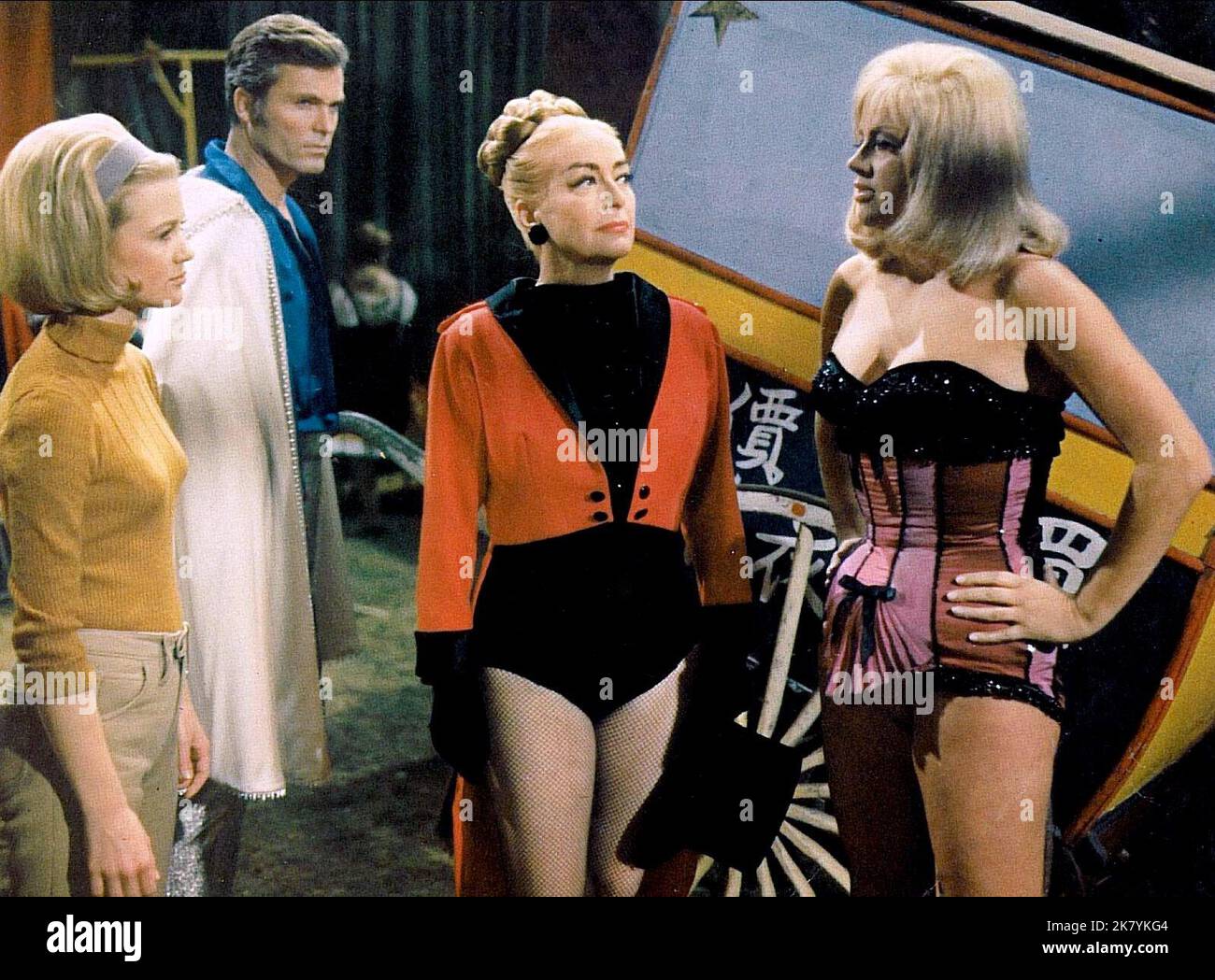 Judy Geeson, Ty Hardin, Joan Crawford & Diana Dors Film: Berserk (1967) Characters: Angela Rivers, Frank Hawkins, Monica Rivers, Matilda  Director: Jim O'Connolly 06 December 1967   **WARNING** This Photograph is for editorial use only and is the copyright of COLUMBIA PICTURES and/or the Photographer assigned by the Film or Production Company and can only be reproduced by publications in conjunction with the promotion of the above Film. A Mandatory Credit To COLUMBIA PICTURES is required. The Photographer should also be credited when known. No commercial use can be granted without written auth Stock Photo
