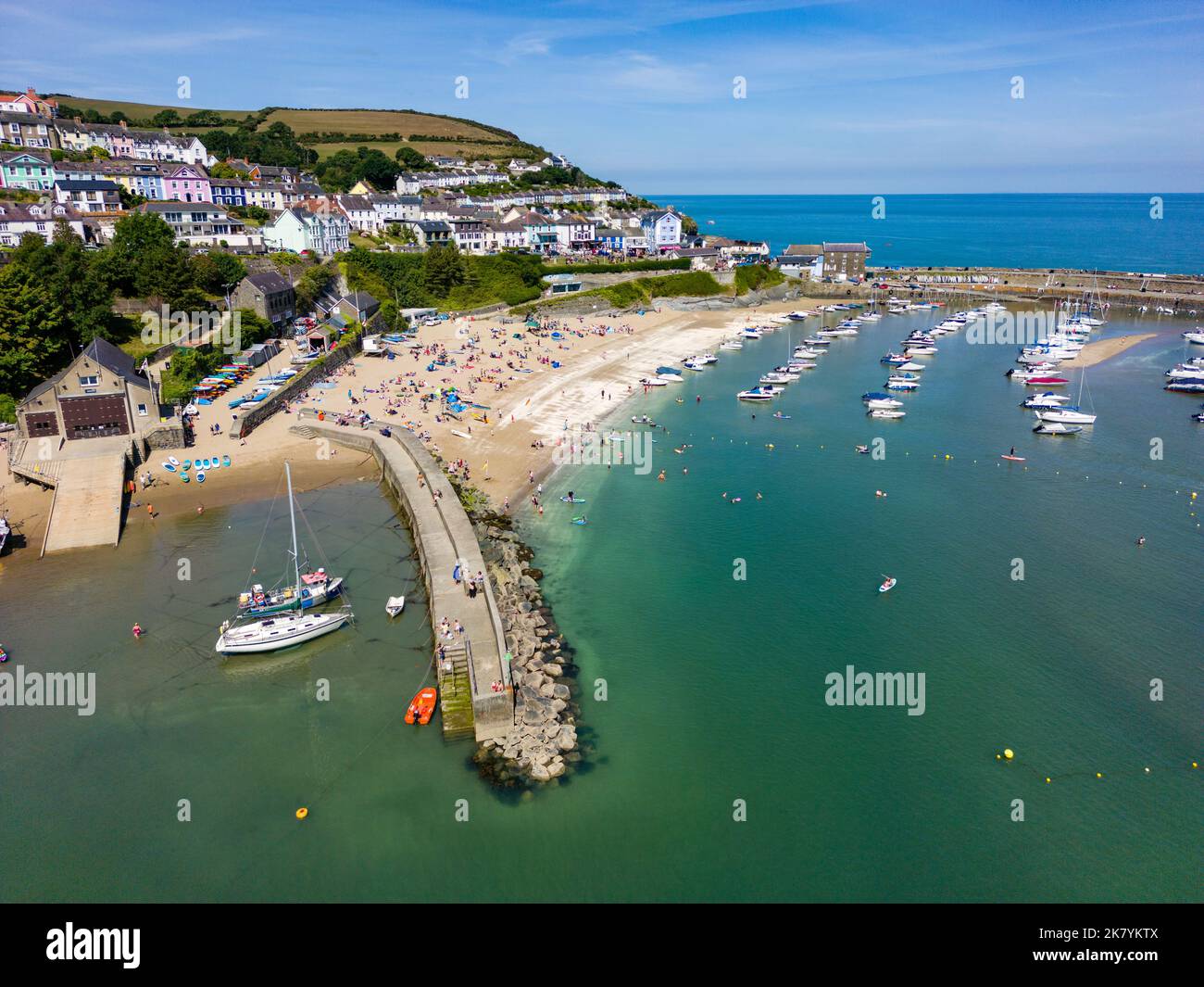 Aerial view of the picturesque Welsh seaside town of New Quay. Stock Photo