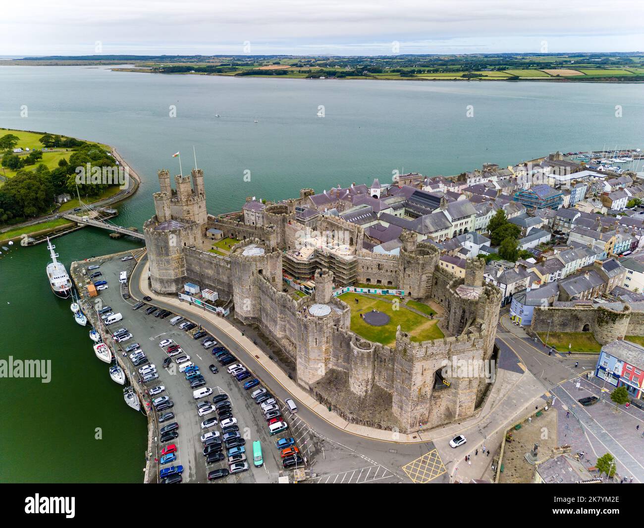 Aerial view of the ancient Caernarfon Castle in North Wales Stock Photo Alamy