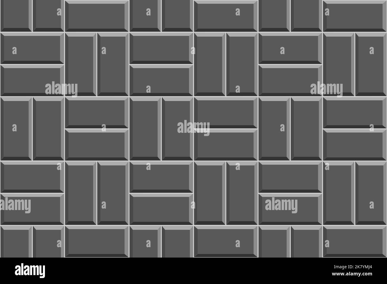Black basket weave tile seamless pattern. Stone or ceramic brick wall