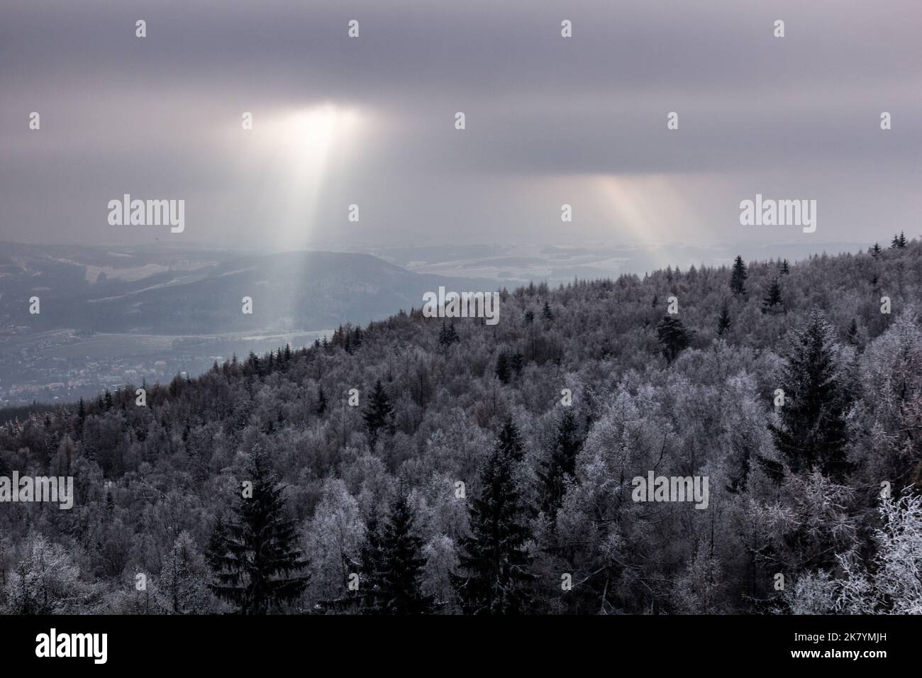 Winter view of  landscape near Decin, Czech Republic Stock Photo