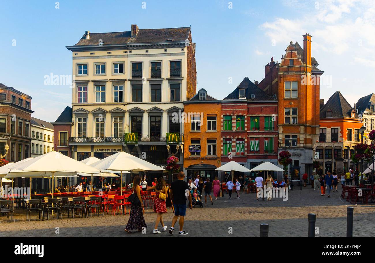 Old houses on Grand Place, Mons, Belgium Stock Photo