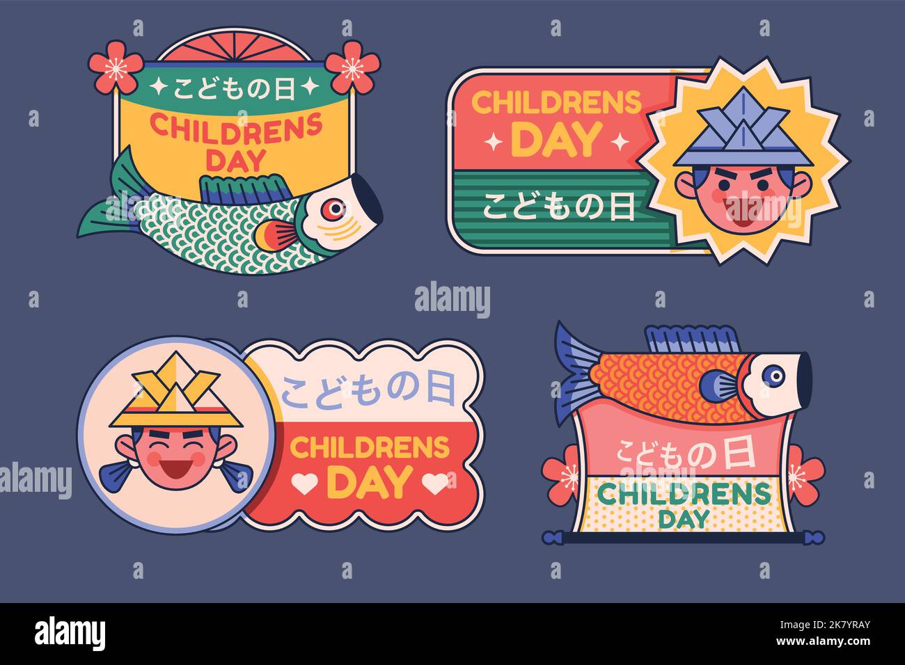 flat childrens day labels collection vector design illustration Stock Vector