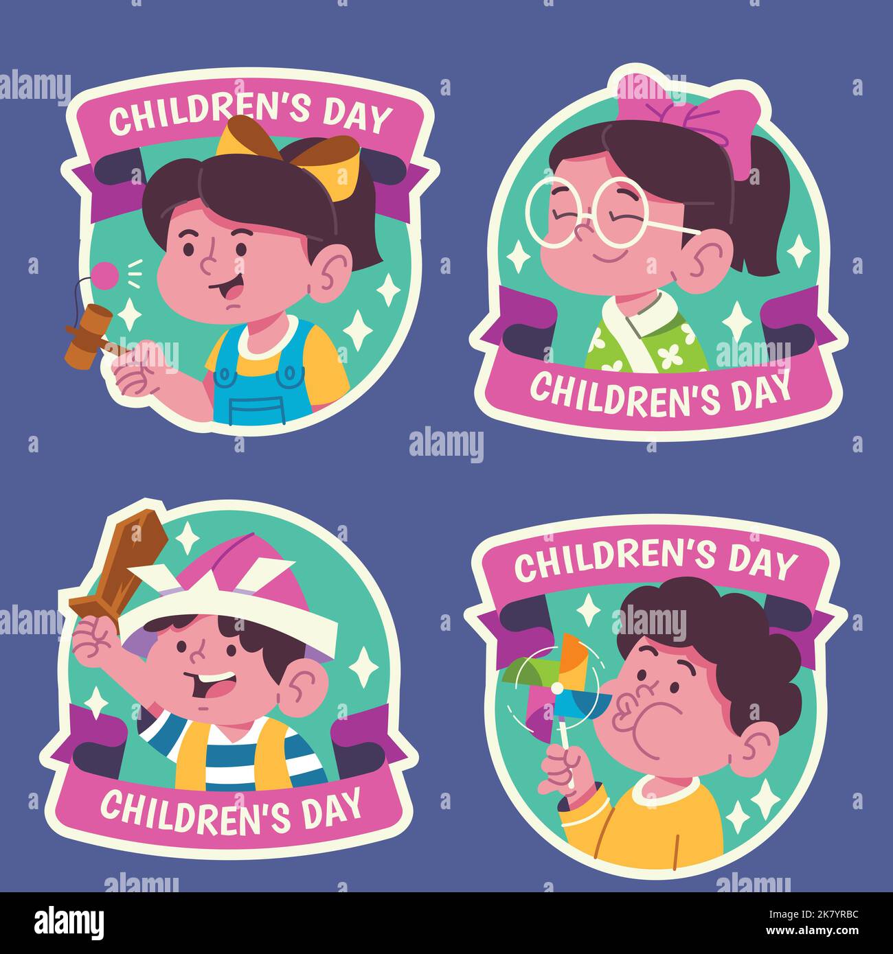 flat childrens day labels collection vector design illustration Stock Vector