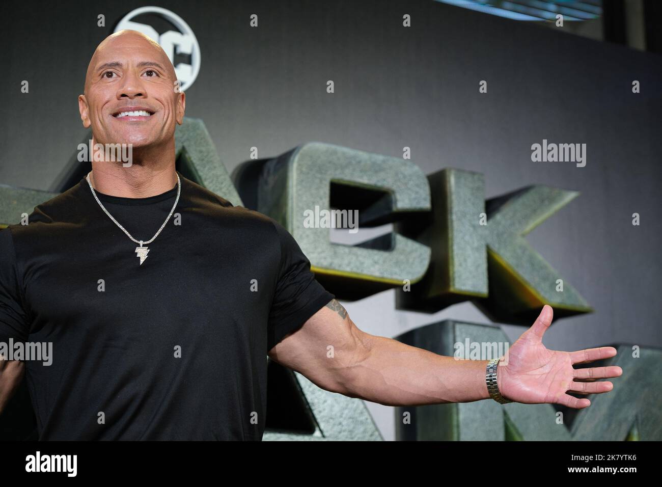 Madrid, Spain. 19th Oct, 2022. Actor Dwayne Johnson seen during the photocall of the premiere of the movie 'Black Adam' at Cinesa Capitol cinema in Madrid. Credit: SOPA Images Limited/Alamy Live News Stock Photo