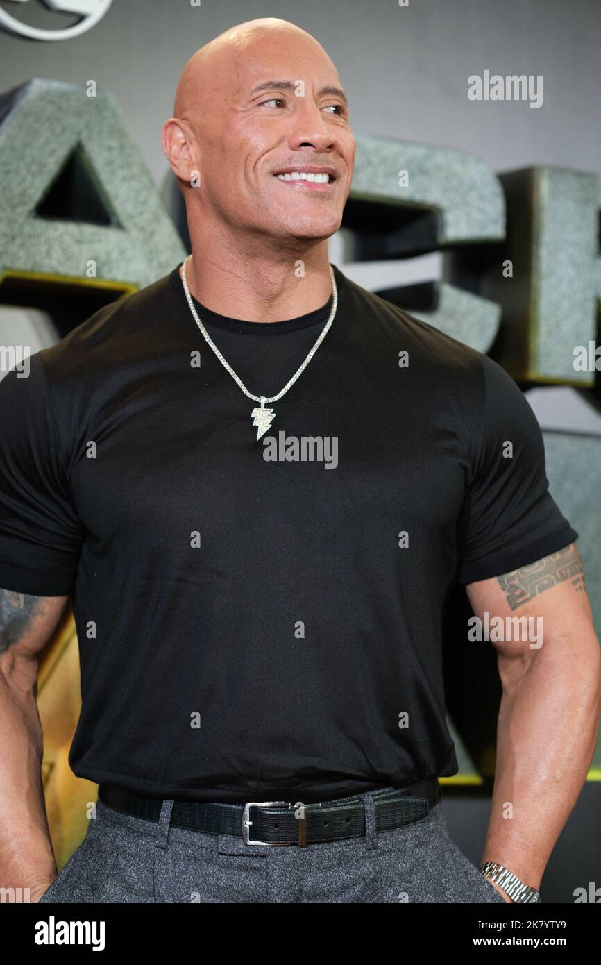 Madrid, Spain. 19th Oct, 2022. Actor Dwayne Johnson seen during the photocall of the premiere of the movie 'Black Adam' at Cinesa Capitol cinema in Madrid. (Photo by Atilano Garcia/SOPA Images/Sipa USA) Credit: Sipa USA/Alamy Live News Stock Photo