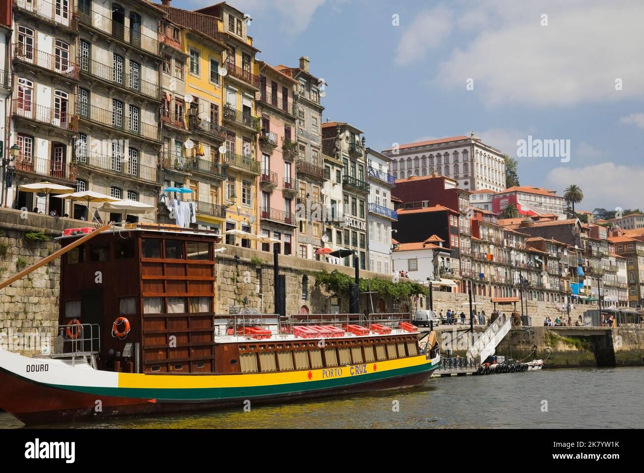 Residential apartment buildings in the old section of Porto overlooking the Douro river, Portugal. Stock Photo