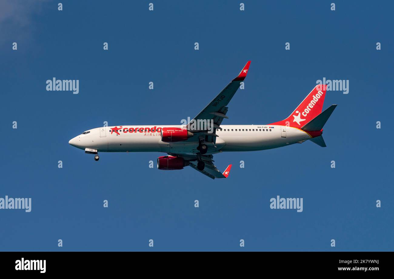 Crete, Greece. 2022. Twinjet 737 800 Corendon Airlines Turkish operator on final approach to