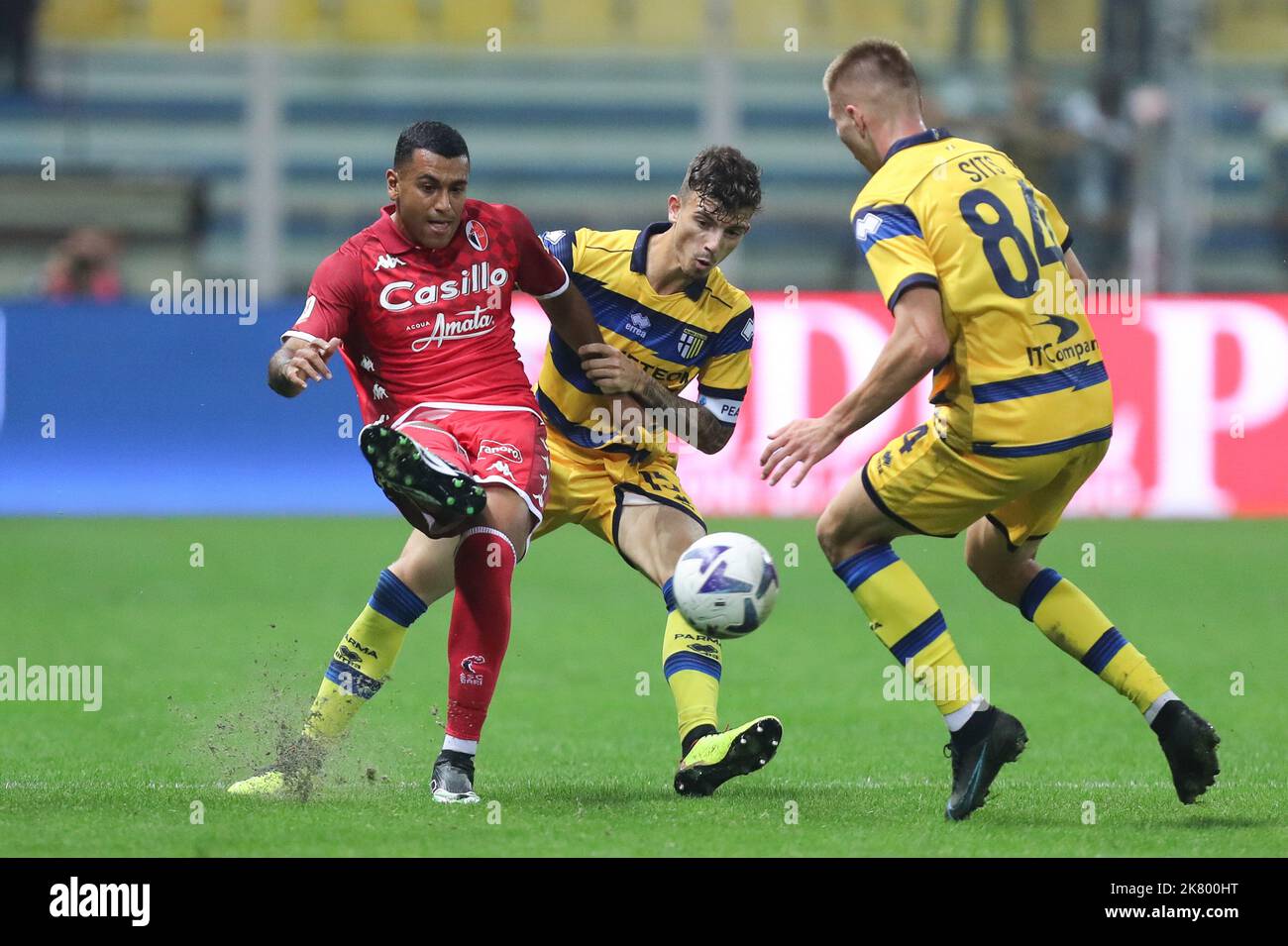 Parma, Italy. 19th Oct, 2022. Walid Cheddira (SSC Bari) and Enrico