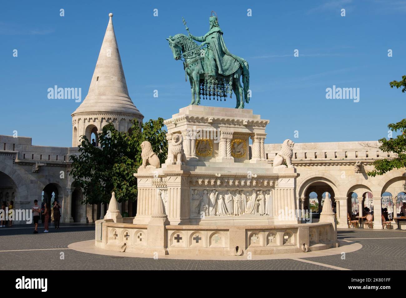 Bronze equestrian statue of St Stephen at Fishermans Bastion - Budapest, Hungary Stock Photo