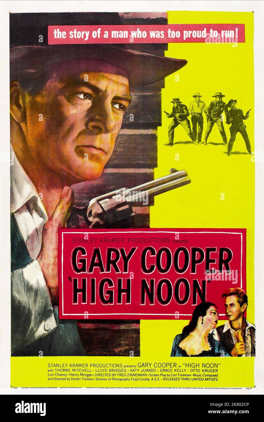 Gary Cooper, Katy Jurado & Lloyd Bridges Poster Film: High Noon (USA 1952) Characters: Marshal Will Kane  Director: Fred Zinnemann 07 July 1952   **WARNING** This Photograph is for editorial use only and is the copyright of UNITED ARTISTS and/or the Photographer assigned by the Film or Production Company and can only be reproduced by publications in conjunction with the promotion of the above Film. A Mandatory Credit To UNITED ARTISTS is required. The Photographer should also be credited when known. No commercial use can be granted without written authority from the Film Company. Stock Photo