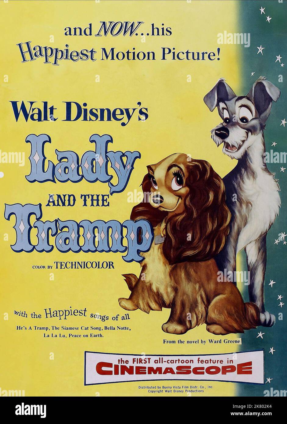Lady & Tramp Poster Film: Lady And The Tramp (USA 1955)   Regie: Clyde Geronimi, Wilfred Jackson, Hamilton Luske, Director: C Geronimi, W Jackson, H Luske 16 June 1955   **WARNING** This Photograph is for editorial use only and is the copyright of DISNEY and/or the Photographer assigned by the Film or Production Company and can only be reproduced by publications in conjunction with the promotion of the above Film. A Mandatory Credit To DISNEY is required. The Photographer should also be credited when known. No commercial use can be granted without written authority from the Film Company. Stock Photo