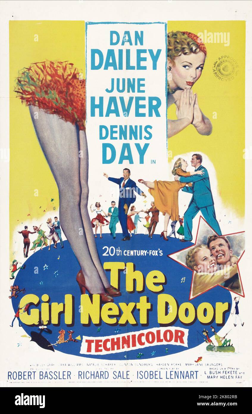 Movie Poster Film: The Girl Next Door (1953)   Director: Richard Sale 13 May 1953   **WARNING** This Photograph is for editorial use only and is the copyright of TWENTIETH CENTURY FOX FILM CORPORATION and/or the Photographer assigned by the Film or Production Company and can only be reproduced by publications in conjunction with the promotion of the above Film. A Mandatory Credit To TWENTIETH CENTURY FOX FILM CORPORATION is required. The Photographer should also be credited when known. No commercial use can be granted without written authority from the Film Company. Stock Photo
