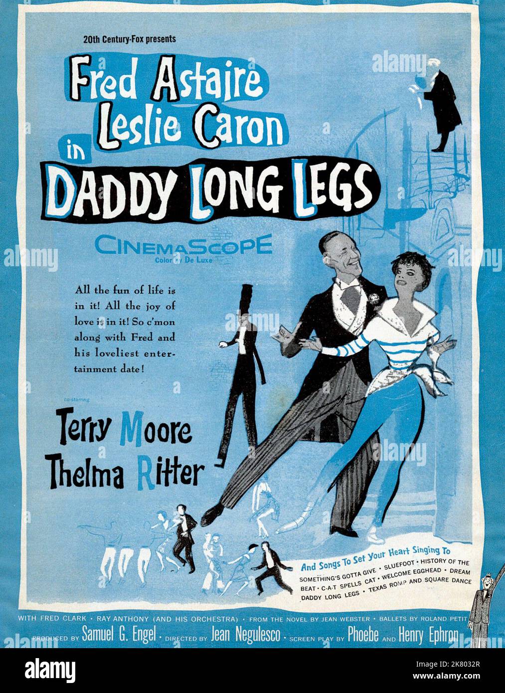 Fred Astaire & Leslie Caron Poster Film: Daddy Long Legs (1957) Characters: Jervis Pendleton III / John Smith &  Director: Jean Negulesco 05 May 1955   **WARNING** This Photograph is for editorial use only and is the copyright of 20 CENTURY FOX and/or the Photographer assigned by the Film or Production Company and can only be reproduced by publications in conjunction with the promotion of the above Film. A Mandatory Credit To 20 CENTURY FOX is required. The Photographer should also be credited when known. No commercial use can be granted without written authority from the Film Company. Stock Photo