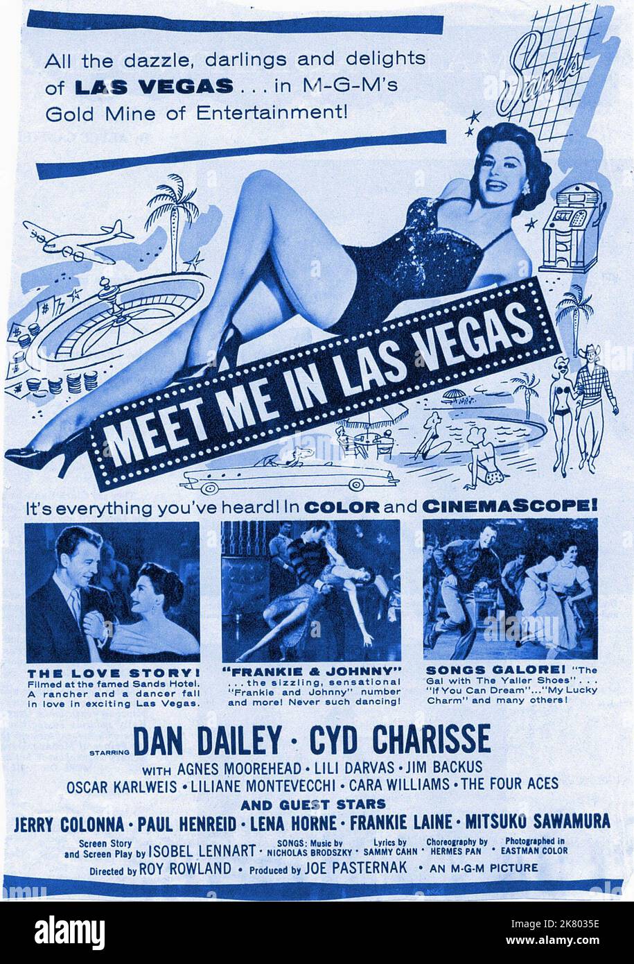Cyd Charisse Film Poster Film: Meet Me In Las Vegas; Viva Las Vegas! (USA 1956)   Director: Roy Rowland 21 February 1956   **WARNING** This Photograph is for editorial use only and is the copyright of MGM and/or the Photographer assigned by the Film or Production Company and can only be reproduced by publications in conjunction with the promotion of the above Film. A Mandatory Credit To MGM is required. The Photographer should also be credited when known. No commercial use can be granted without written authority from the Film Company. Stock Photo
