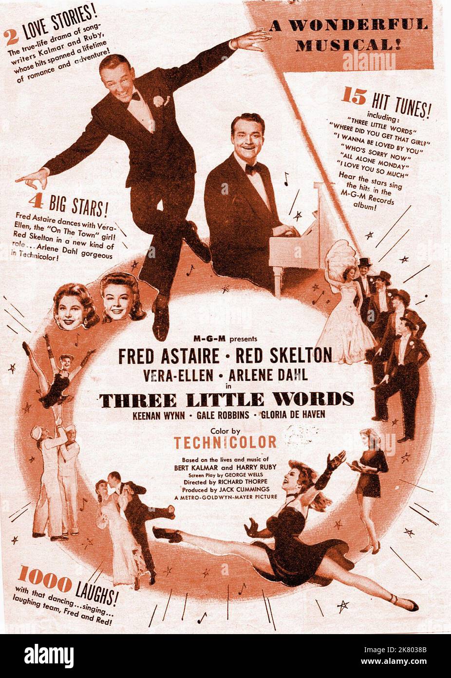 Film Poster Film: Three Little Words (1951)   Director: Richard Thorpe 12 July 1950   **WARNING** This Photograph is for editorial use only and is the copyright of MGM and/or the Photographer assigned by the Film or Production Company and can only be reproduced by publications in conjunction with the promotion of the above Film. A Mandatory Credit To MGM is required. The Photographer should also be credited when known. No commercial use can be granted without written authority from the Film Company. Stock Photo