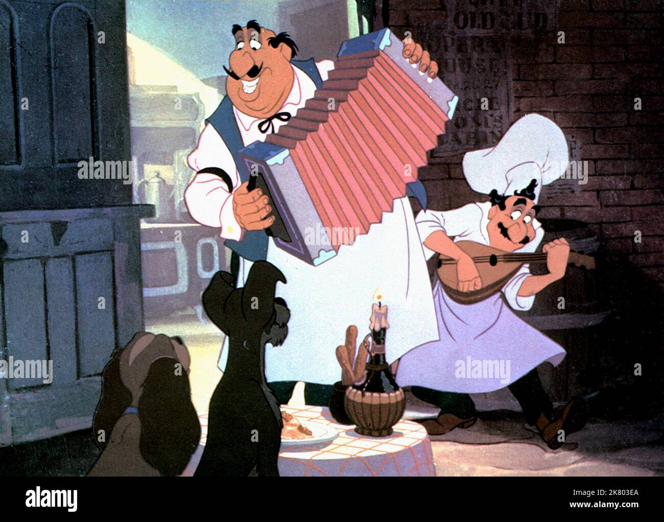 Lady, Tramp, Tony & Joe Film: Lady And The Tramp (USA 1955) Characters: Lady,Tramp,Tony &  Regie: Clyde Geronimi, Wilfred Jackson, Hamilton Luske, Director: C Geronimi, W Jackson, H Luske 16 June 1955   **WARNING** This Photograph is for editorial use only and is the copyright of DISNEY and/or the Photographer assigned by the Film or Production Company and can only be reproduced by publications in conjunction with the promotion of the above Film. A Mandatory Credit To DISNEY is required. The Photographer should also be credited when known. No commercial use can be granted without written autho Stock Photo