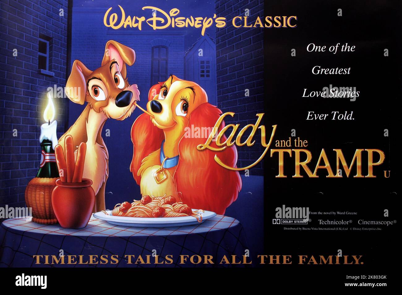 Tramp & Lady Poster Film: Lady And The Tramp (USA 1955) Characters: Tramp &  Regie: Clyde Geronimi, Wilfred Jackson, Hamilton Luske, Director: C Geronimi, W Jackson, H Luske 16 June 1955   **WARNING** This Photograph is for editorial use only and is the copyright of DISNEY and/or the Photographer assigned by the Film or Production Company and can only be reproduced by publications in conjunction with the promotion of the above Film. A Mandatory Credit To DISNEY is required. The Photographer should also be credited when known. No commercial use can be granted without written authority from the Stock Photo