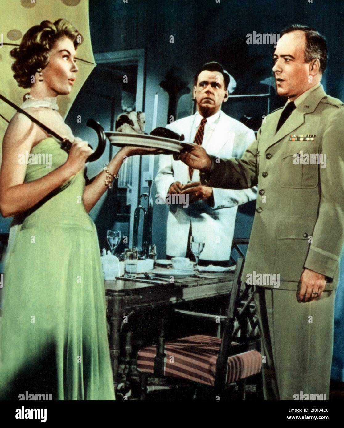 Sheree North, Tom Ewell & Edward Platt Film: The Lieutenant Wore Skirts (1956) Characters: Katy Whitcomb,Gregory Whitcomb & Maj. Dunning  Director: Frank Tashlin 11 January 1956   **WARNING** This Photograph is for editorial use only and is the copyright of 20TH CENTURY FOX and/or the Photographer assigned by the Film or Production Company and can only be reproduced by publications in conjunction with the promotion of the above Film. A Mandatory Credit To 20TH CENTURY FOX is required. The Photographer should also be credited when known. No commercial use can be granted without written authorit Stock Photo
