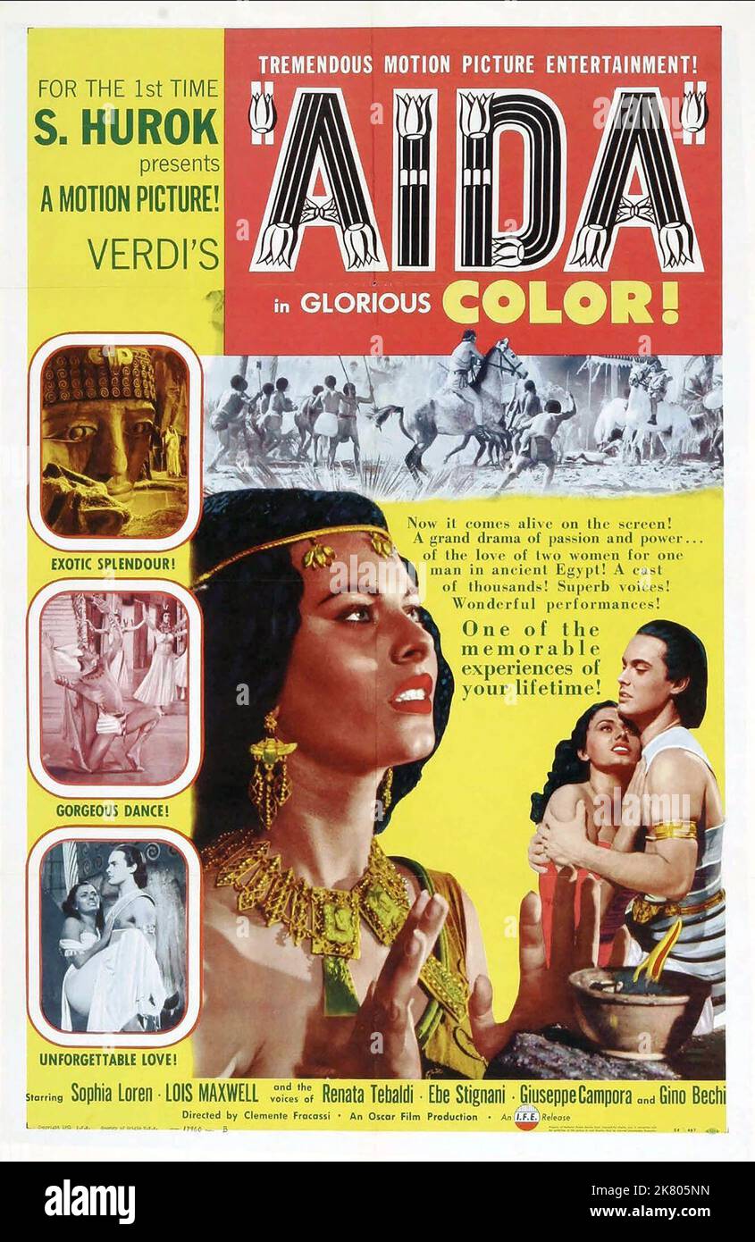 Sophia Loren & Luciano Della Marra Poster Film: Aida (1954) Characters: Aida, Radames  Director: Clemente Fracassi 23 October 1953   **WARNING** This Photograph is for editorial use only and is the copyright of OSCAR FILM and/or the Photographer assigned by the Film or Production Company and can only be reproduced by publications in conjunction with the promotion of the above Film. A Mandatory Credit To OSCAR FILM is required. The Photographer should also be credited when known. No commercial use can be granted without written authority from the Film Company. Stock Photo